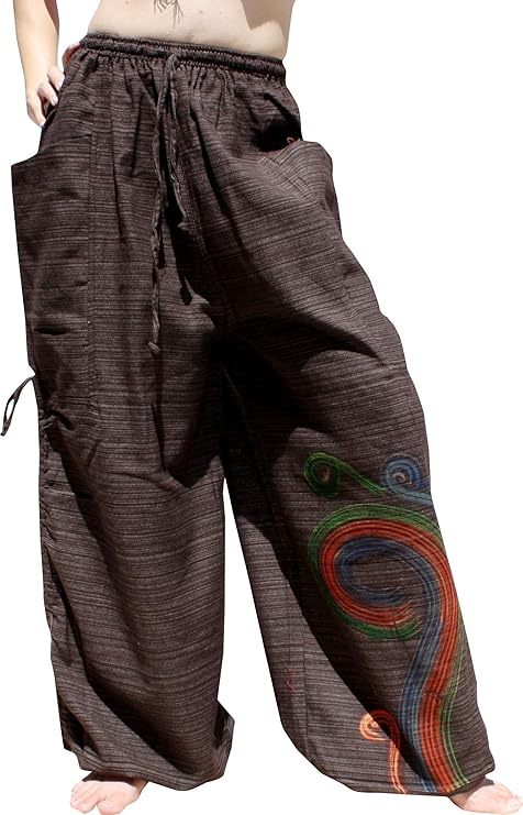 raanpahmuang条纹棉宽松哈伦阿拉丁裤弹性腰绘艺术品